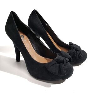 G Guess Jasleen Suede‎ Bow Platform Pumps Heels 6 Black
